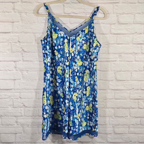 L Oscar De La Renta Pink Label VTG Blue Floral Slip & Robe Set Sze L Satin Bloom - Picture 10 of 16